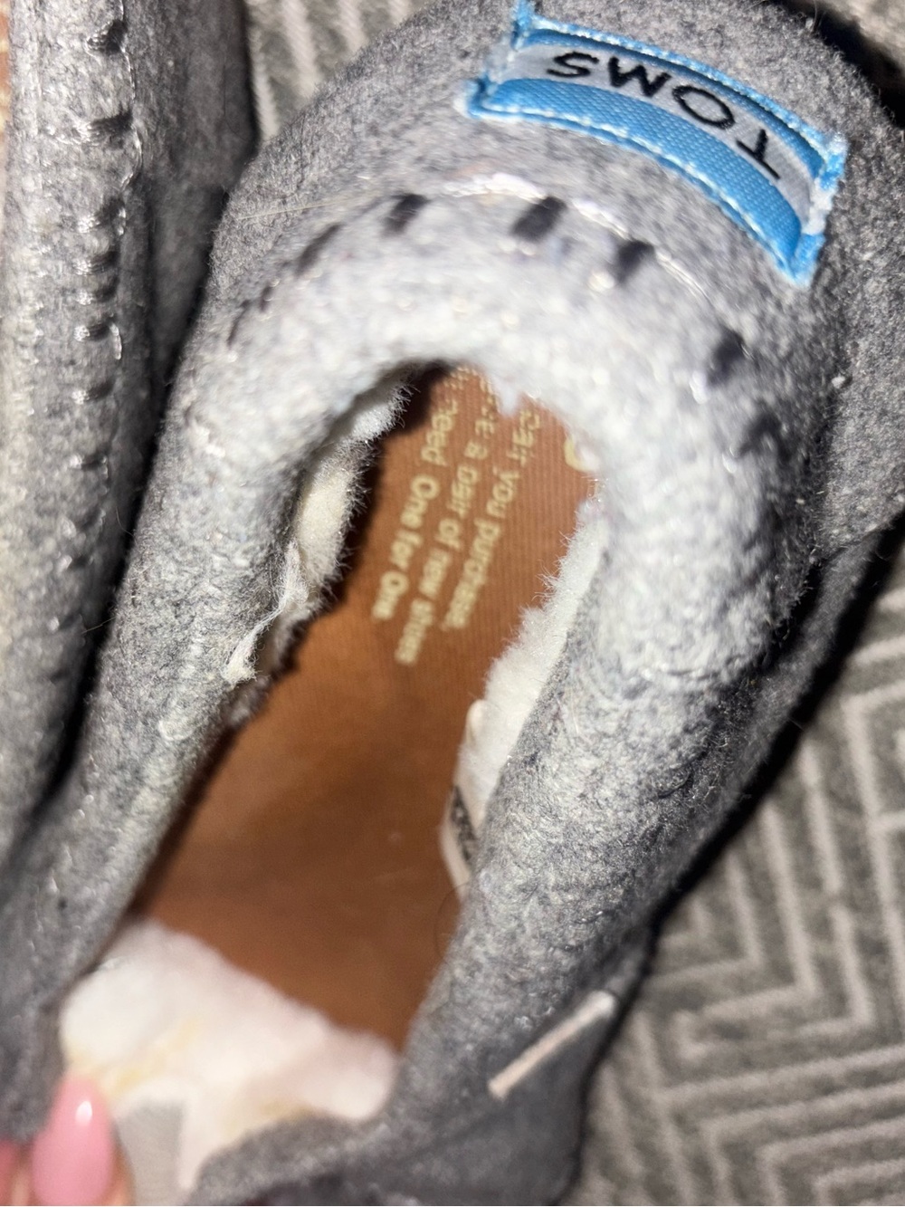 TOMS Gray Felt Faux Fur Lined Alpargata Slip On Shoes Women 7.5 Warm Flats Fall - Picture 12 of 12